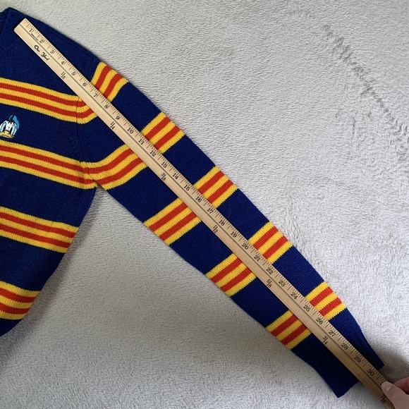 Disney Sweater Mens Small Blue Yellow Striped Donald Duck Knit Pullover Acrylic - Picture 5 of 6